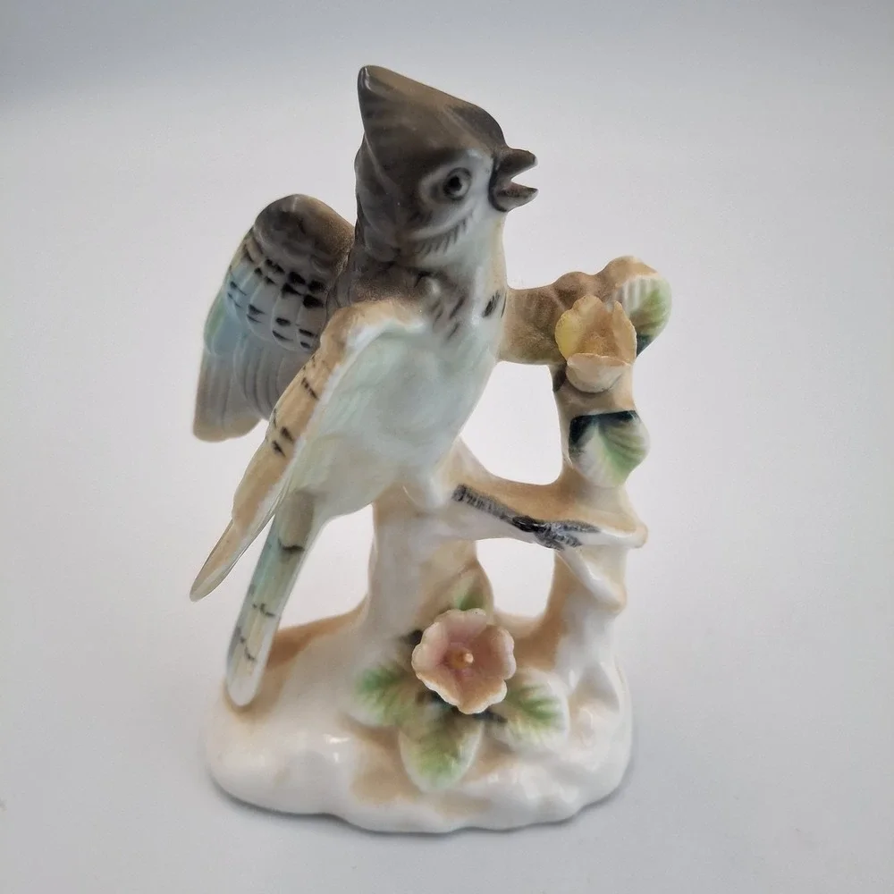 Vintage Ardalt‎ Bird Blue Jay on Branch Porcelain Figurine Japan Delicate #6868